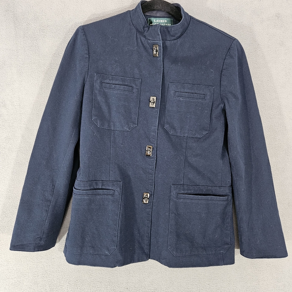 Ralph Lauren Jacket Equestrian Twist Lock Fisherman Women 6 Petite Vintage Navy